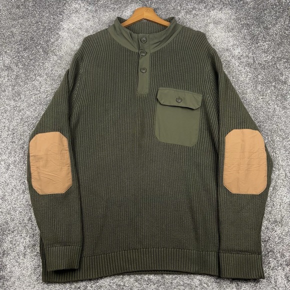Duluth Trading Sweater Men's XXL Ribbed 1/4 Snap Wool Blend Preppy Elbow Patches - Picture 1 of 8